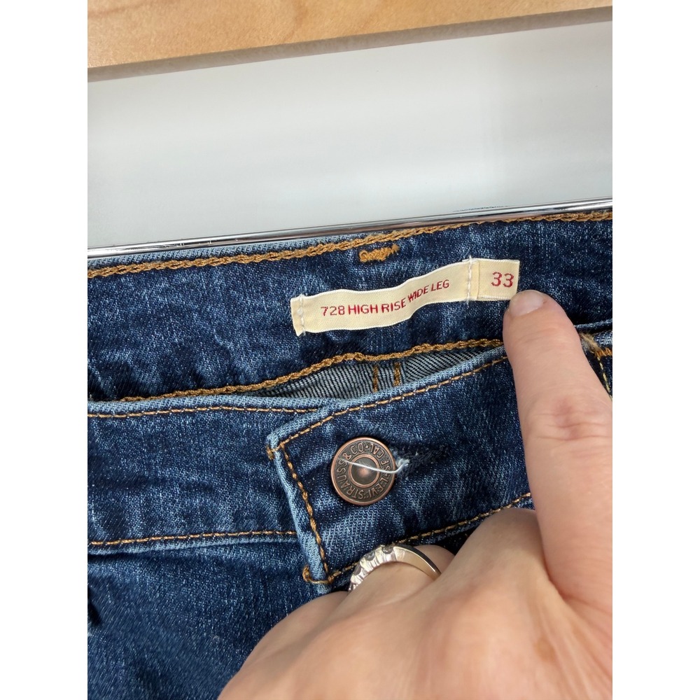 Levi's 728 High Rise Wide Leg Women 33 Blue Denim Vintage Stretch - Picture 4 of 9